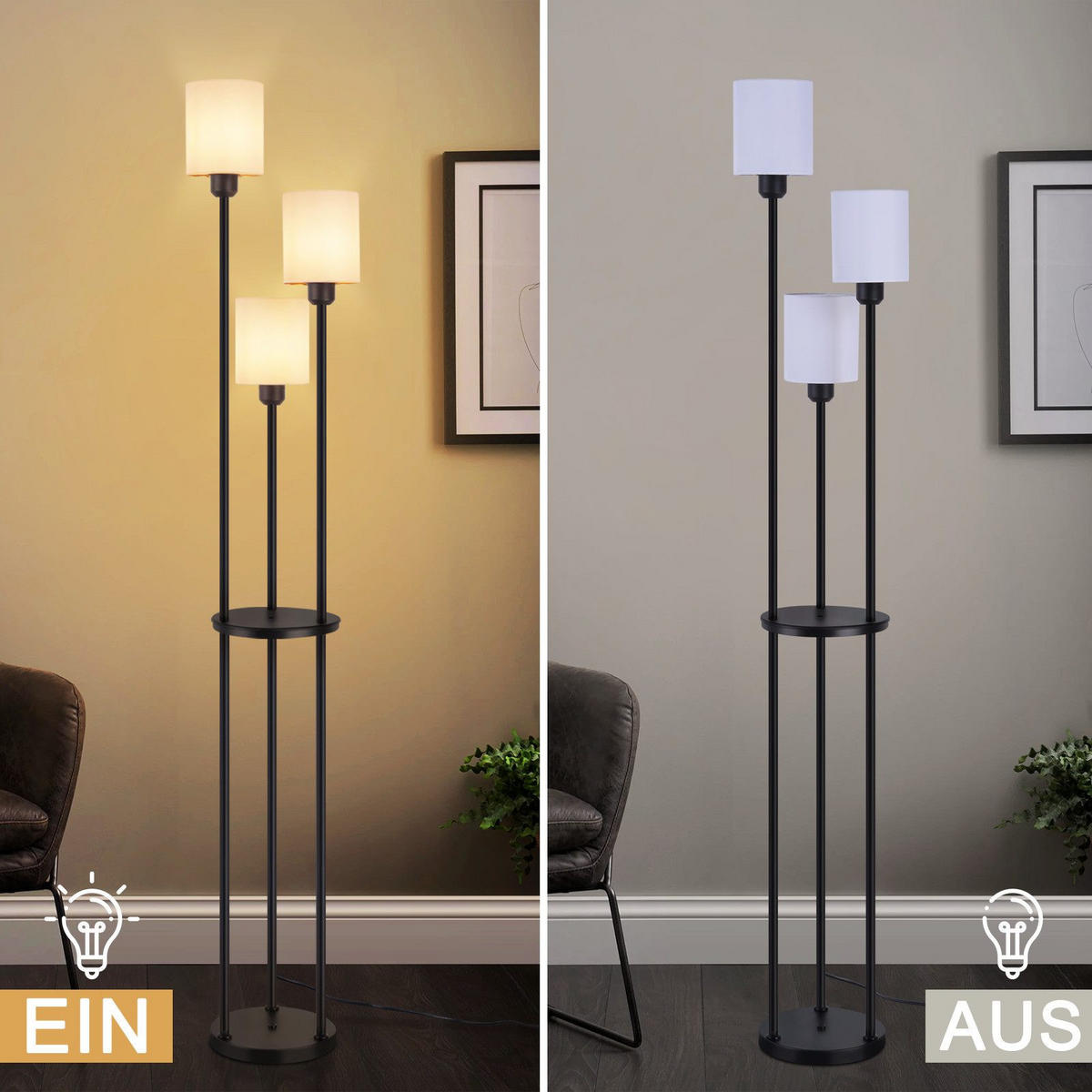 STEHLAMPE Jyvva 22.0/22.0/163.0 cm - Schwarz, Metall (22/22/163cm) - ZMH