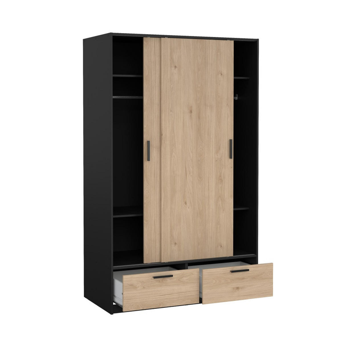 KLEIDERSCHRANK, Line, Nussbaum / Schwarz, Holzwerkstoff / Metall / Kunststoff, 122 x 61 x 201 cm - Nussbaumfarben/Schwarz, Holzwerkstoff/Metall (122/201/61cm) - ebuy24