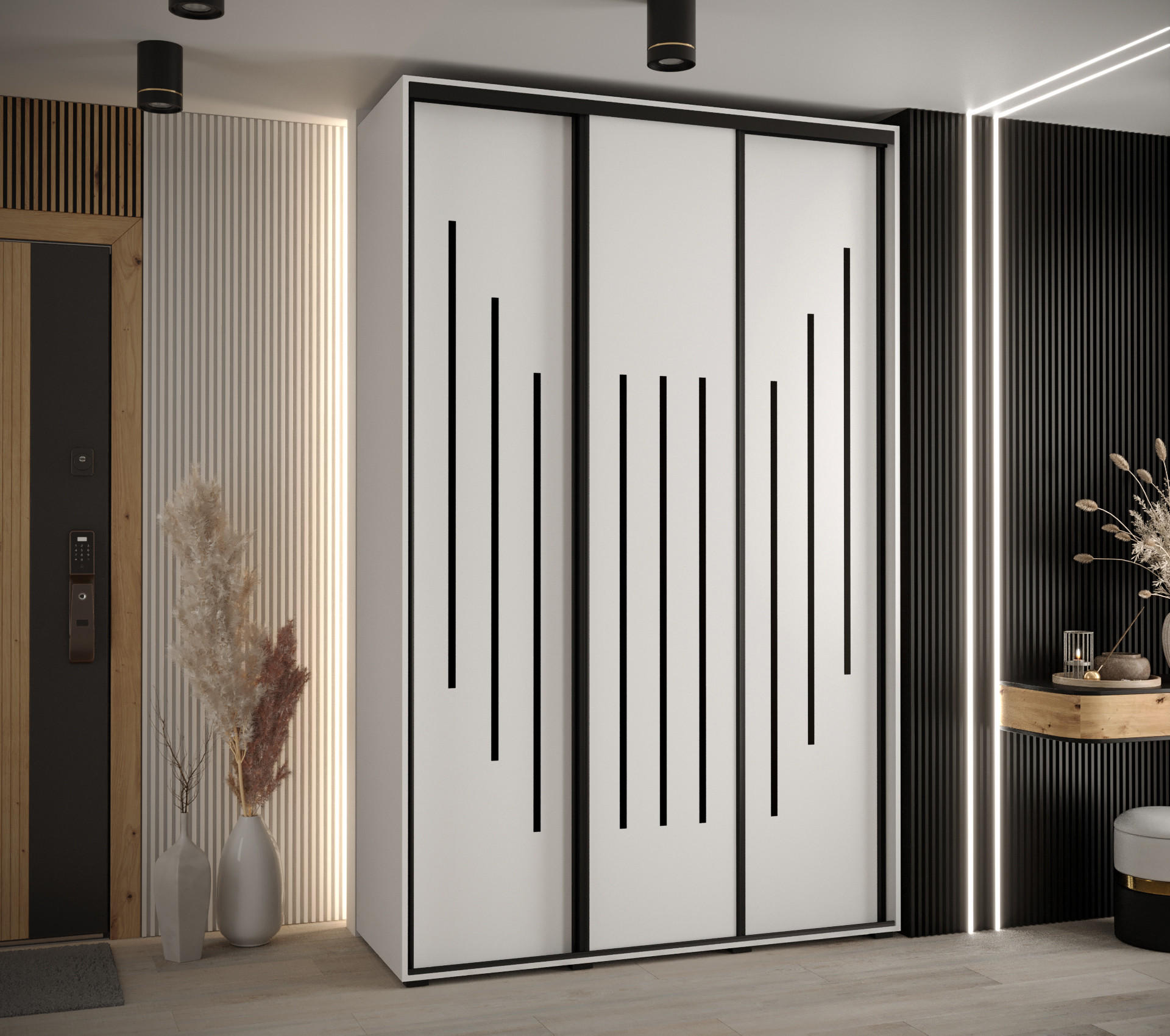 SCHWEBETÜRENSCHRANK 235,2/160/45 3-türig - Schwarz/Weiß, Holz/Metall (160/235/45cm) - Abiks Möbel