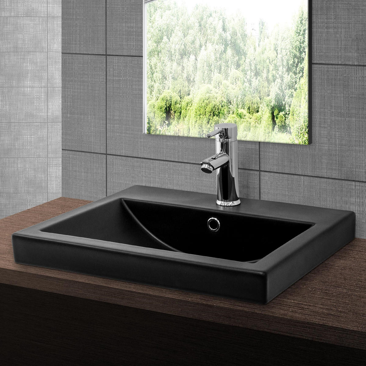 WASCHBECKEN - Schwarz, Keramik (46/16.5/53.5cm) - ML-DESIGN