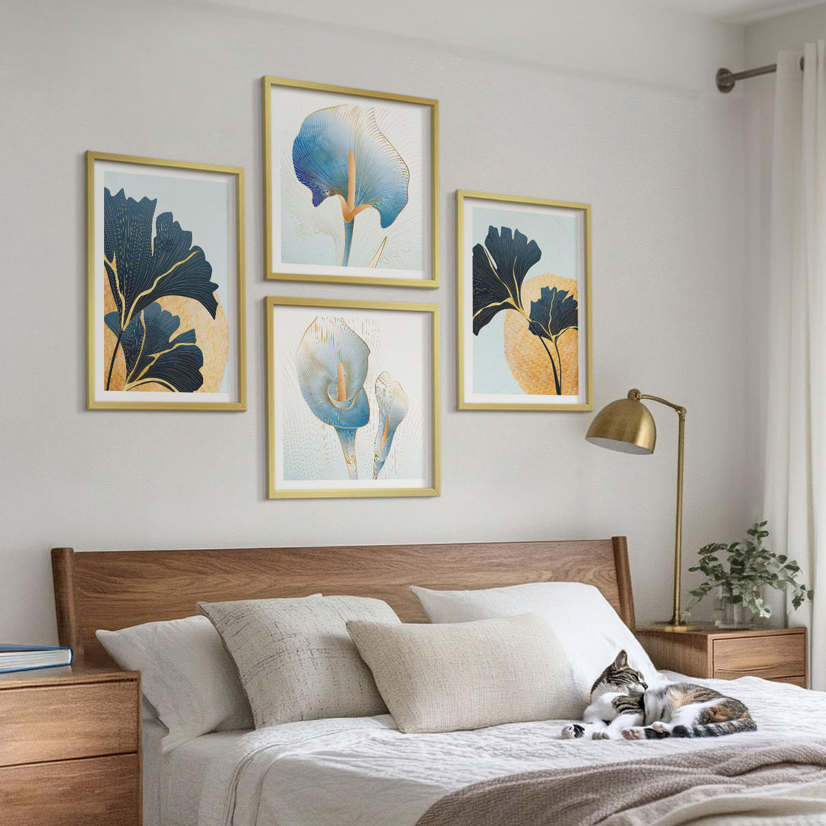 WANDBILDER 4er Set - 50x50 cm & 40x60 cm Goldrahmen - Zitronenweinporträt Kahlo - Goldfarben, Kunststoff (50/50cm) - ArtPrintCave
