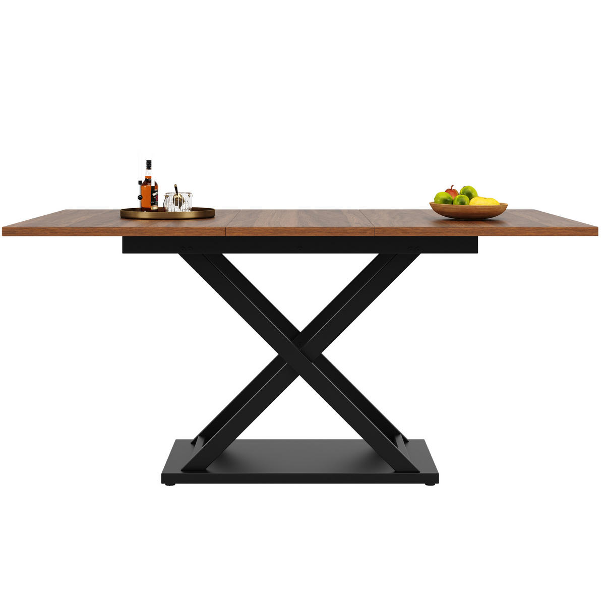 ROZKLÁDACÍ jídelní stůl 120-160/80/75 cm s teleskopickým rozkladem, křížovými kovovými nohami a odolnou deskou, Ořechová/černá - barva vlašského ořechu, kompozitní dřevo (120/80/75cm) - Redom