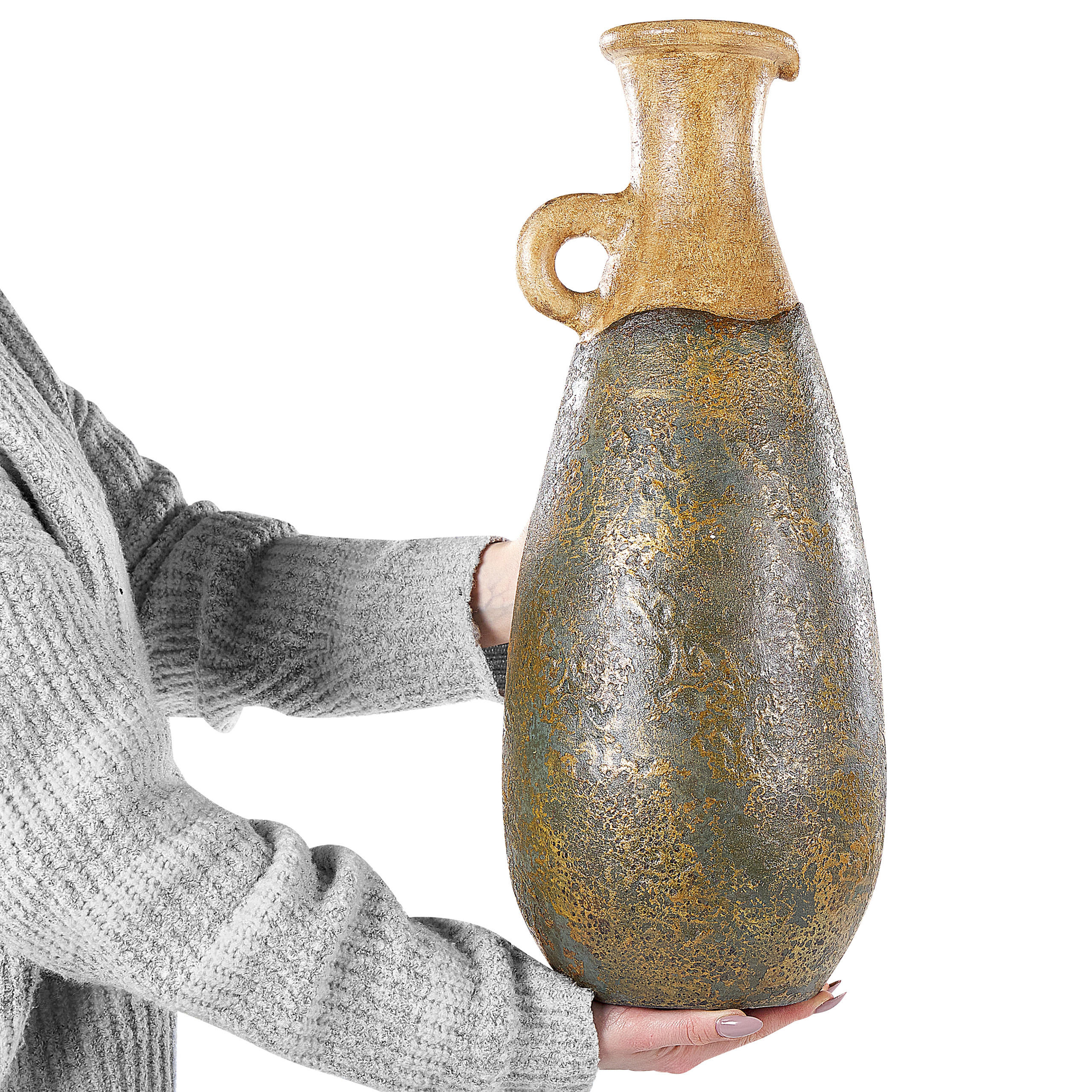 DEKOVASE Terrakotta grün Maroneja - Grün, Stein (50cm) - Beliani