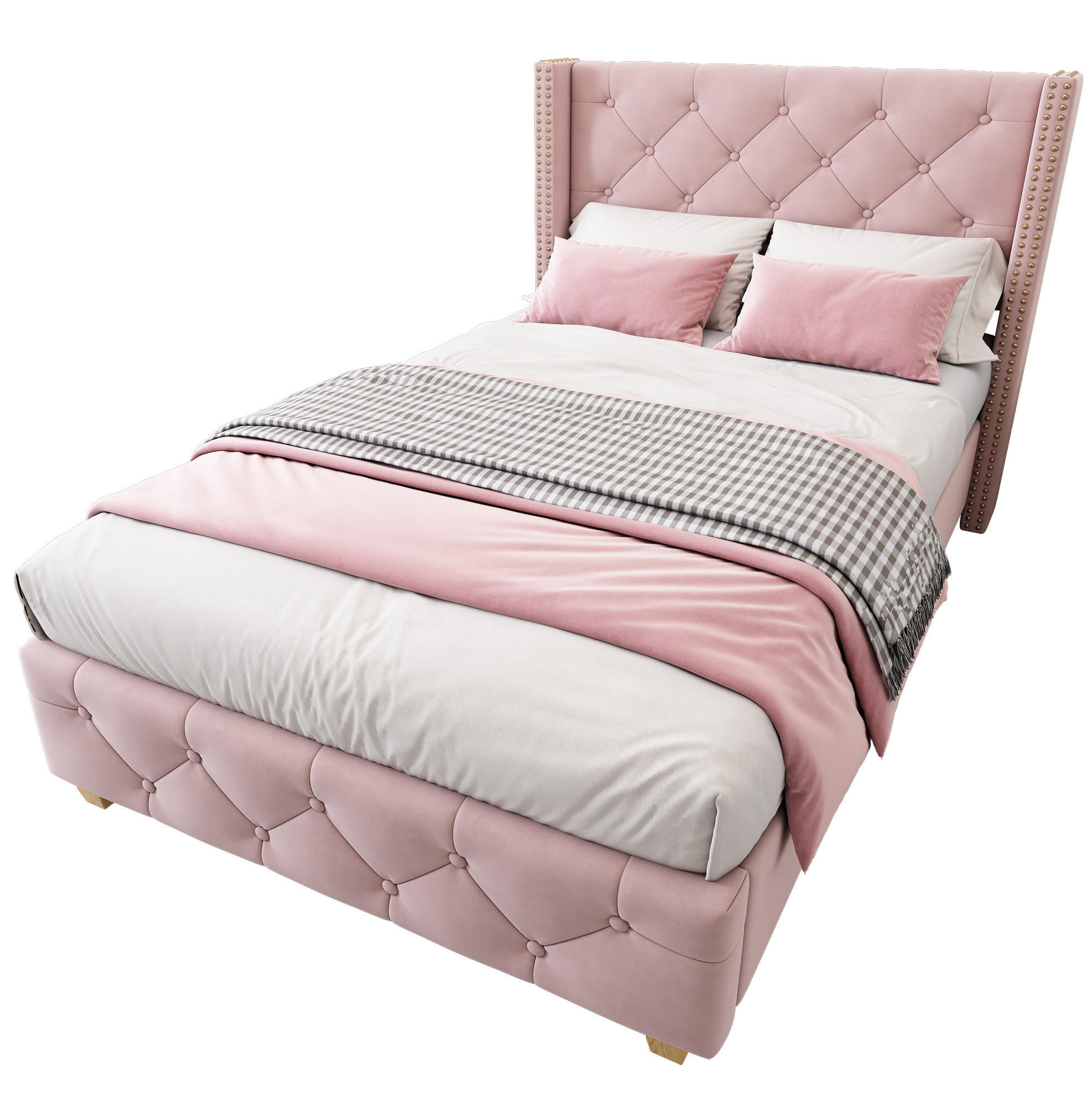 POLSTERBETT aus Samt 90x200 cm in Rosa mit Lattenrost - Rosa, Textil (90/200cm) - Modfu