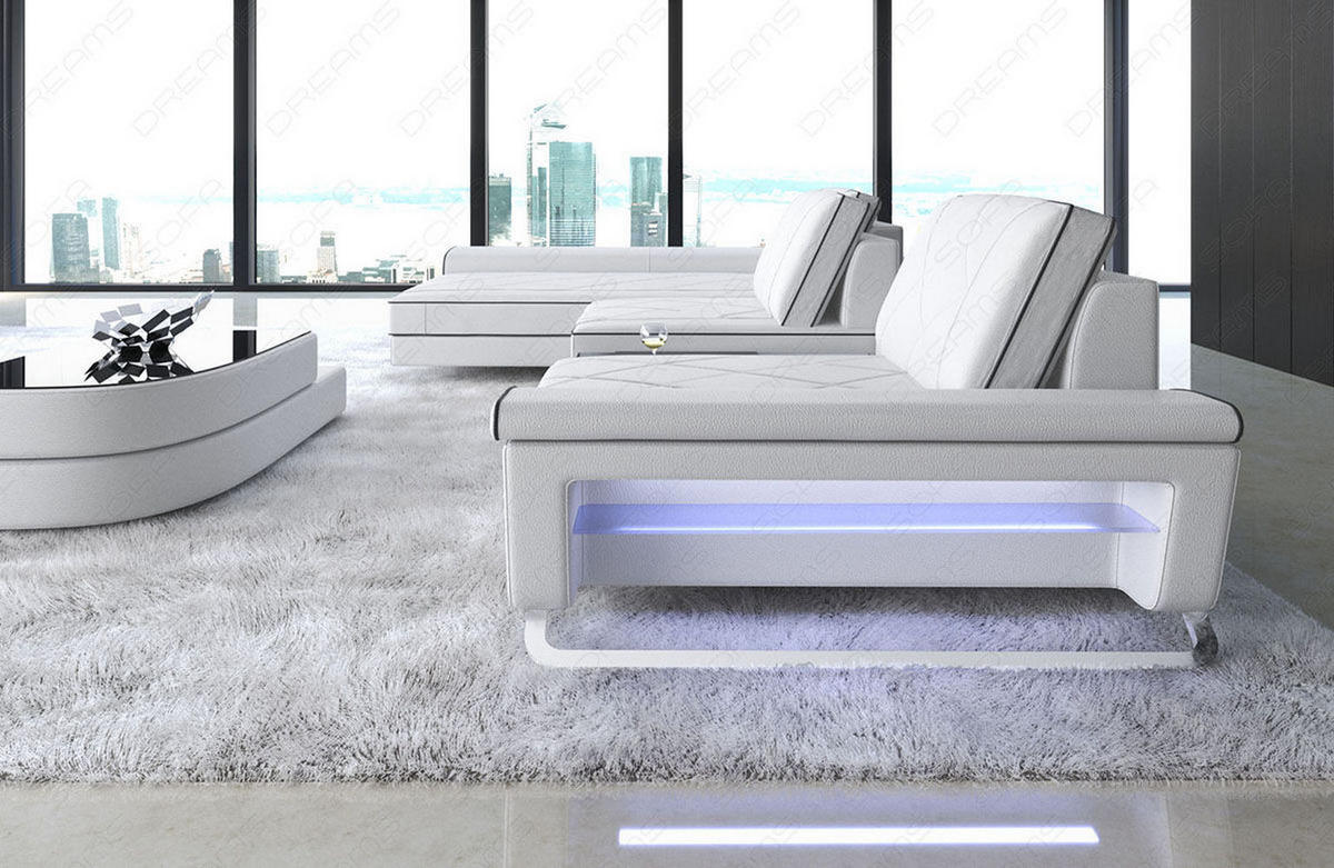 LEDERSOFA Bari L - Schwarz/Weiß, Leder (197/369cm) - Sofa Dreams