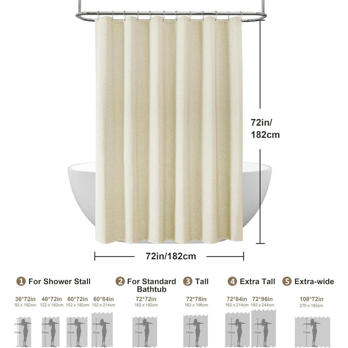 DUSCHVORHANG Leinen 182 x 182 cm Beige - Beige, Textil (182/182cm)