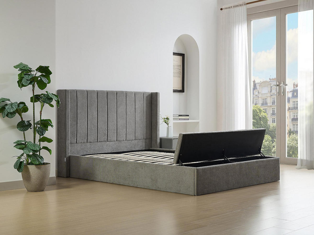 BETT mit Bettkasten - 2 Personen - stoff - grau Douino - Grau, Textil (140/190cm) - Vente-Unique