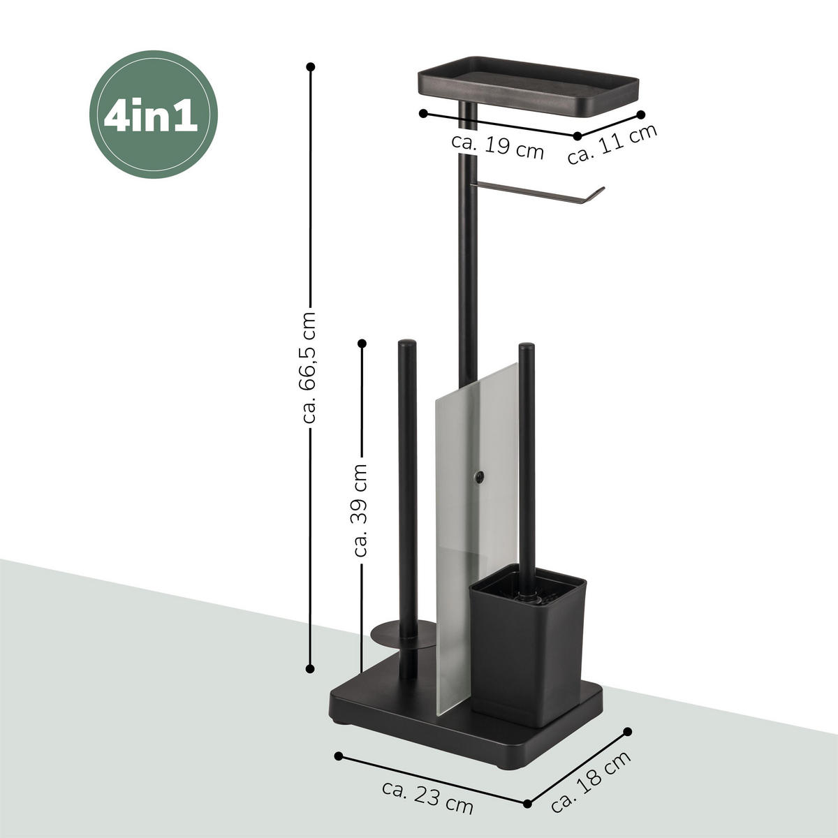 WC-GARNITUR, schwarz - Schwarz, Metall (18/66.5/23cm) - eluno