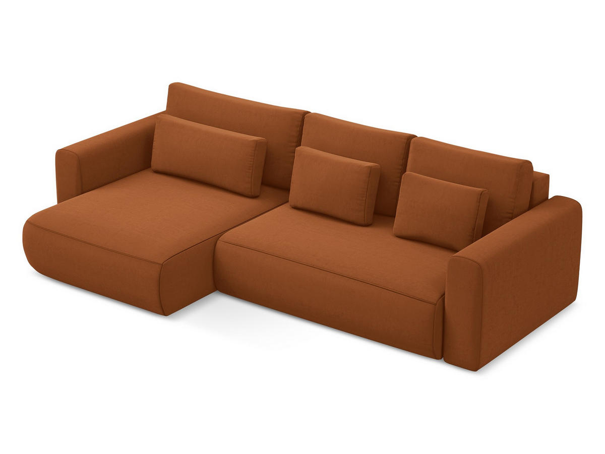 ECKSOFA mit Schlaffunktion Samt Stoff Orange - Terra cotta/Schwarz, Kunststoff/Textil (149/278cm) - Makamii