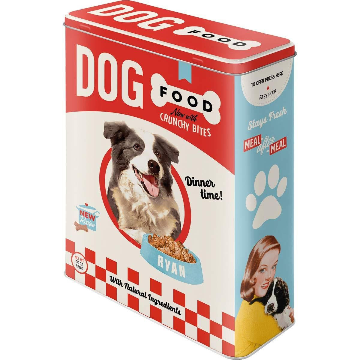 VORRATSDOSE XL Animal Club Dog Food - Rot/Weiß, Metall (19/26/8cm) - Nostalgic-Art