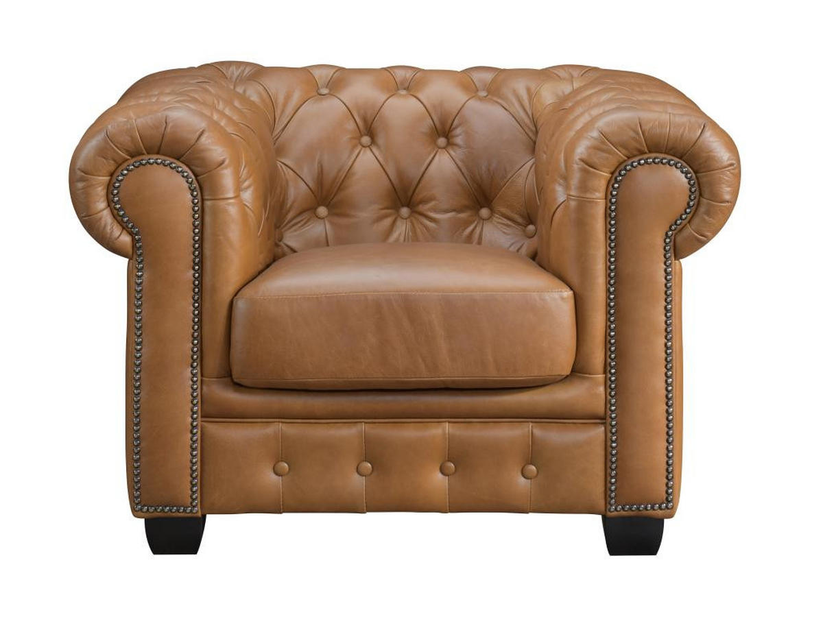 CHESTERFIELD Ledersessel - Büffelleder - Karamellbraun - BRENTON - Braun, Leder (96/73/105cm) - Vente-Unique