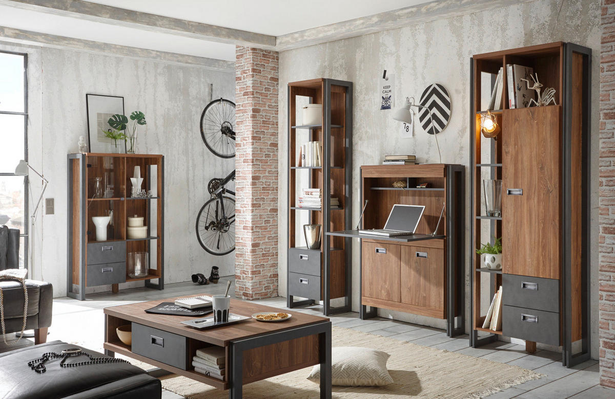 SEKRETÄR Eiche Stirling, Matera grau, Schreibtisch 90 x 127 cm - Eichefarben/Silberfarben, Holzwerkstoff/Metall (22/90/127cm) - Furn.Design