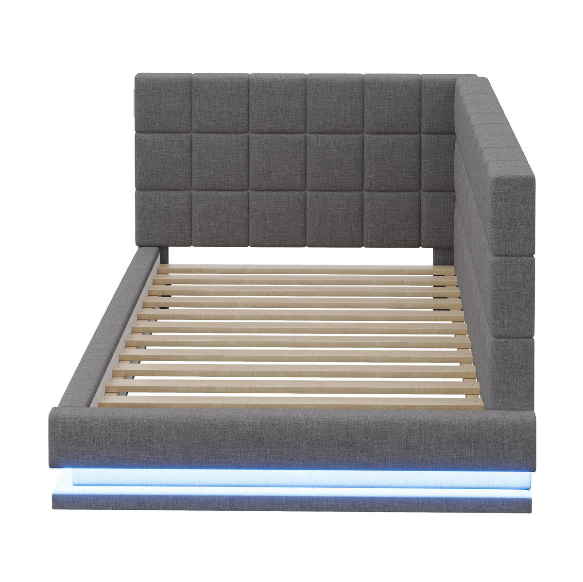 POLSTERBETT 90/200 cm mit LED-Beleuchtung & USB-Steckdose aus Leinen Grau - Grau, Textil (90/200cm) - OKWISH