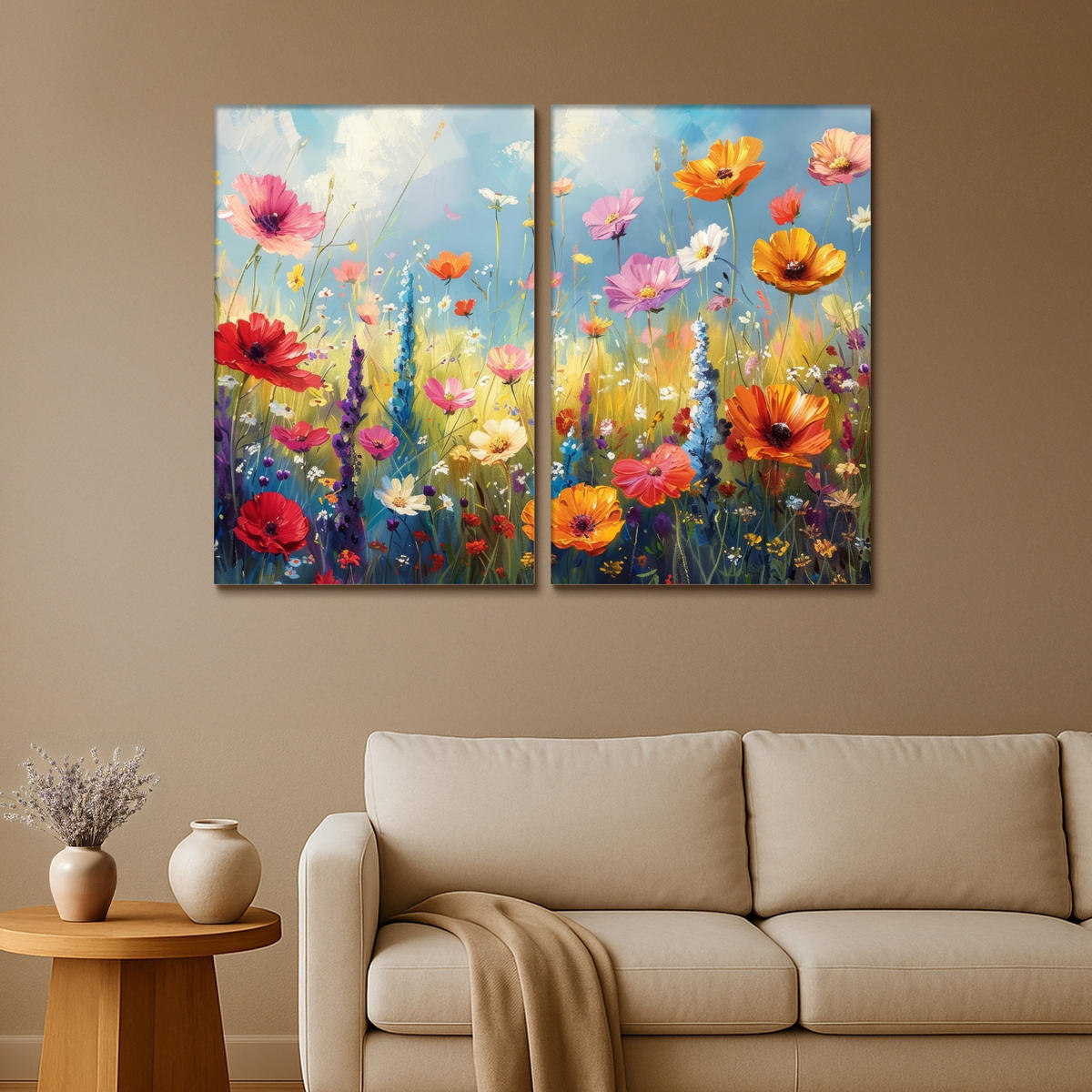 LEINWANDBILD 2er Set Blumen - Frühling - Farbenfroh - Sommerlich 120x90 cm - Orange, Textil (120/90cm) - MuchoWow