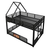 ETAGENBETT Metall & Holzwerkstoff 140x200 cm Schwarz mit LED, Hausbett-Design, Stofftaschen & Sicherheitsgeländer - Schwarz, Metall (140/200cm) - Modfu