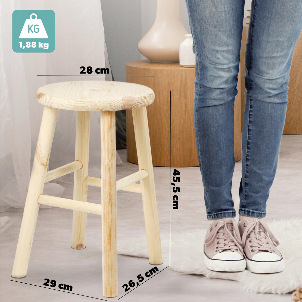 HOLZHOCKER 45 x 29 cm, natur - Naturfarben, Holz (29/45cm) - KADAX