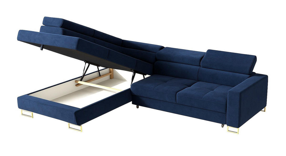 ECKSOFA Gold MERY Mit Verstellbaren Kopfstützen Links Ausziehbar - Blau, Textil (250/200cm) - Sepro Meble