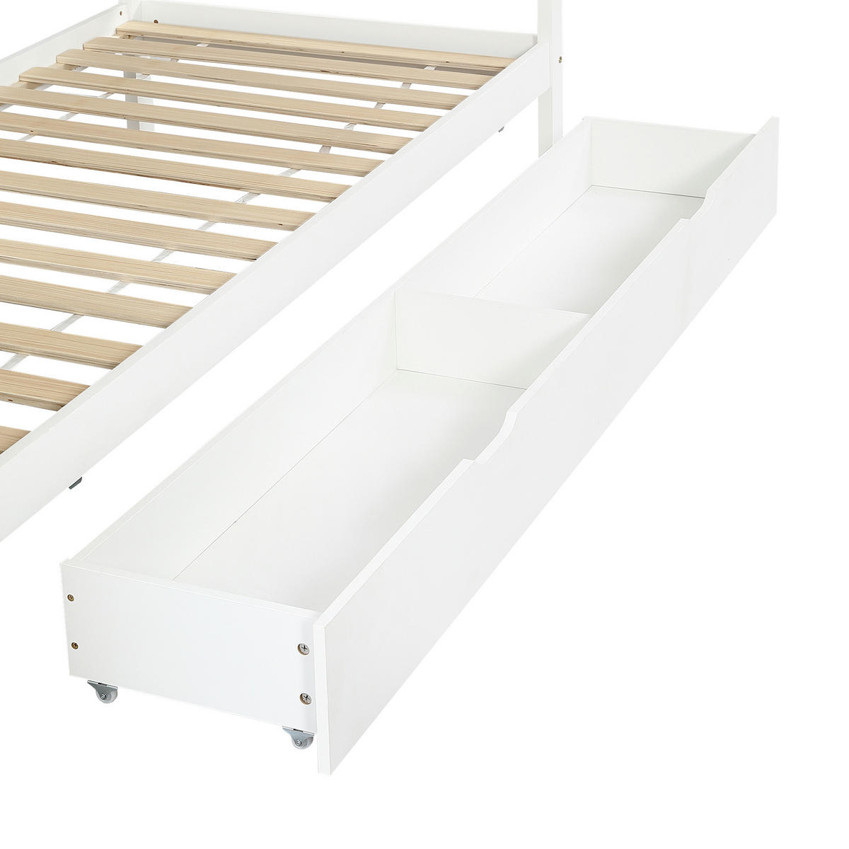 KINDERBETT 90/200 cm in Weiß mit 5 Schubladen, Stauraum und Fallschutz - Weiß/Naturfarben, Holzwerkstoff (90/200cm) - STILVORA