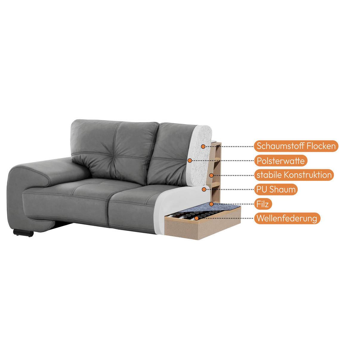3-SITZER SOFA Omega aus Kunstleder, Hellbraun - Hellbraun/Schwarz, Leder (225/88/98cm) - Beautysofa