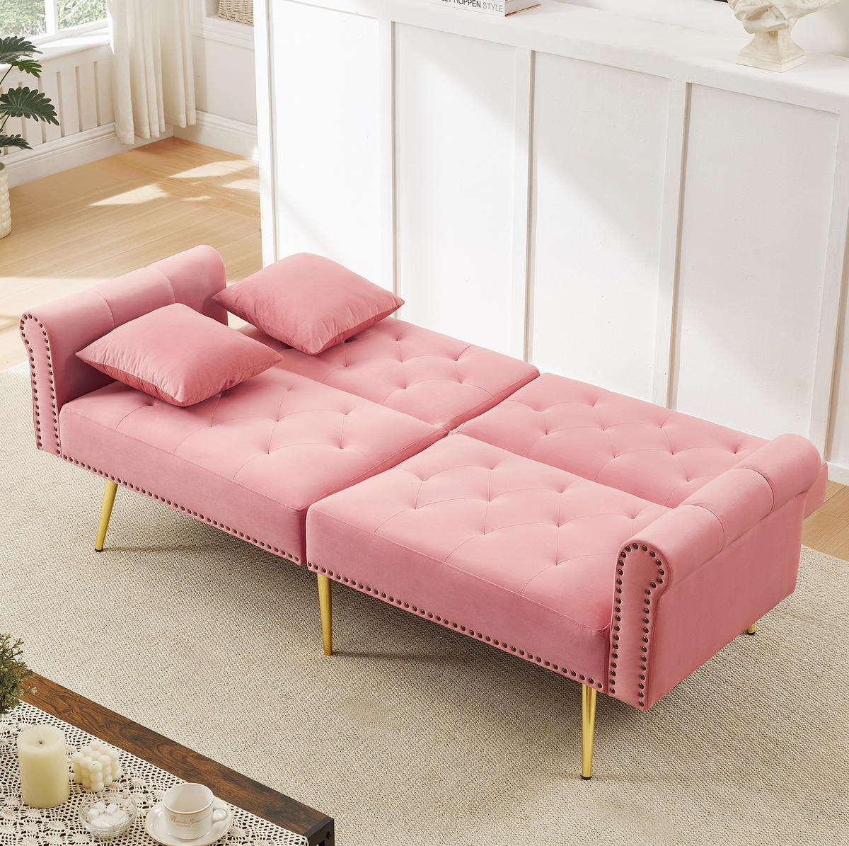 SCHLAFSOFA aus Samt 147x85 cm Pink mit 3-stufig verstellbarer Rückenlehne und 2 Kissen - Rosa, Kunststoff (75/70/173cm) - Modfu
