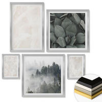 WANDBILDER 5er Set - 50x50 cm & 20x30 cm & 40x60 cm Silberner Rahmen - Steinpastellmarmor - Silberfarben, Kunststoff (40/60cm) - ArtPrintCave