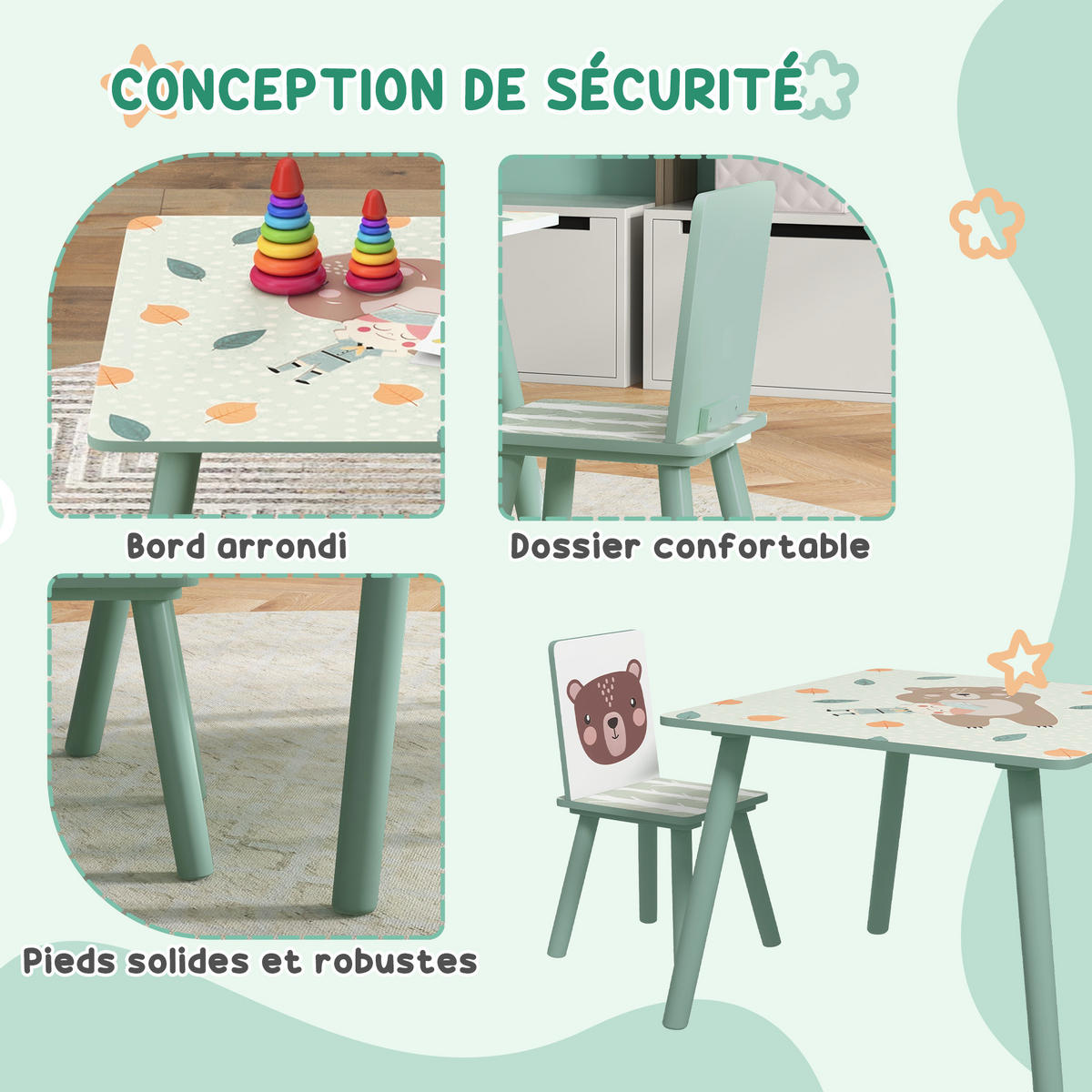 KINDERSITZGRUPPE DE-17551 2 Stühle mit Tiermotiven Grün - Grün, Holzwerkstoff (60/44/60cm) - ComfortXL