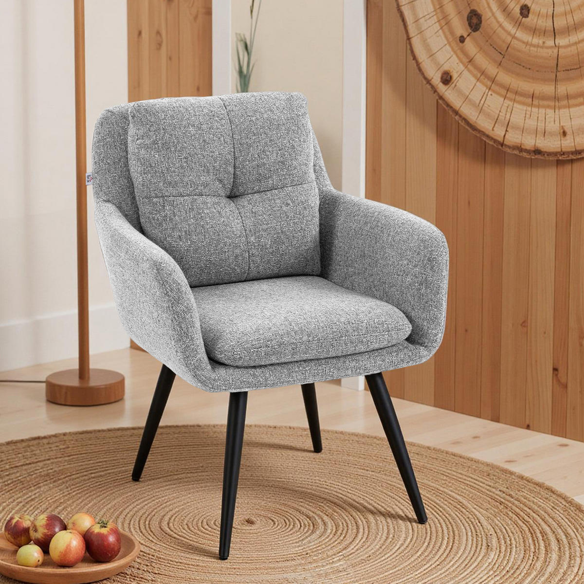 MODERNER Akzentstuhl, Polsterstuhl mit Metallbeinen, Leinenoptik, Hellgrau - Hellgrau/Schwarz, Textil/Metall (65/86/72cm) - HOMCOM