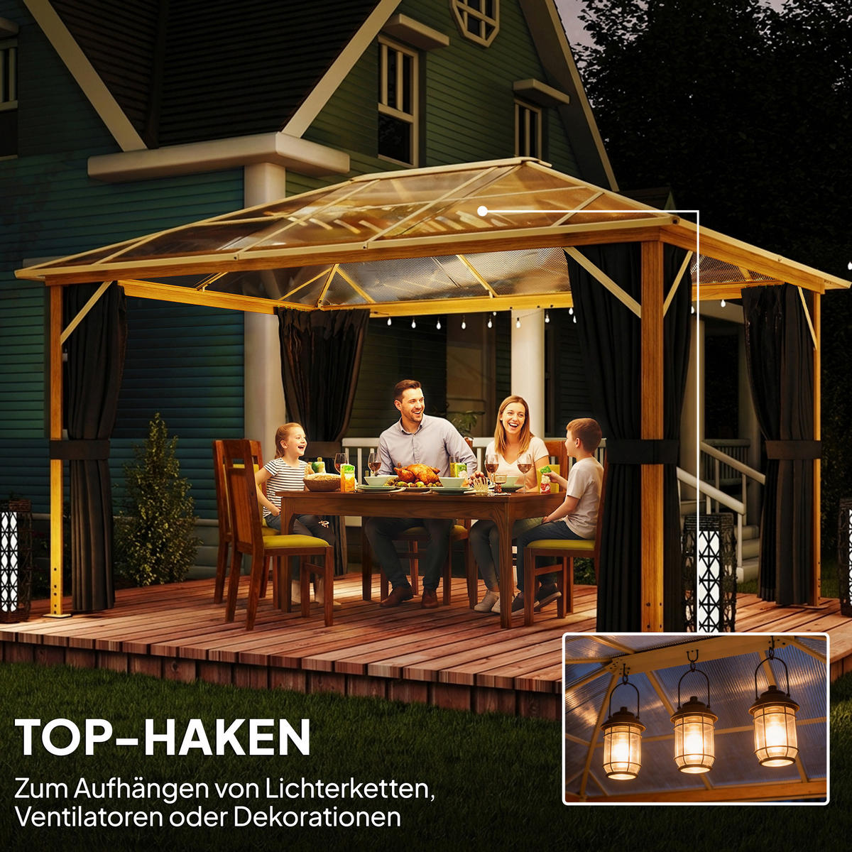 GARTENPAVILLON Aluminium Polyester Naturholz - Naturfarben, Textil/Metall (298/262/398cm) - Outsunny