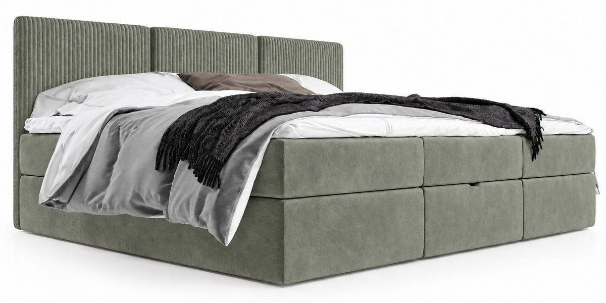 BOXSPRINGBETT Familienbett XXL 240x200 cm mit Bettkasten & Topper – Khaki - Salbeigrün, Textil (240/200cm) - MebleHot