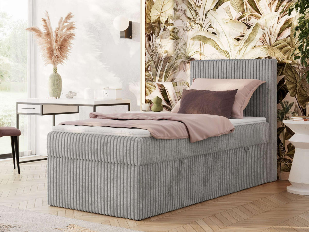 BOXBETT TILIANO 90/200 - Hellgrau Cord - H3 - Rechts - Hellgrau, Textil (90/200cm) - MKS