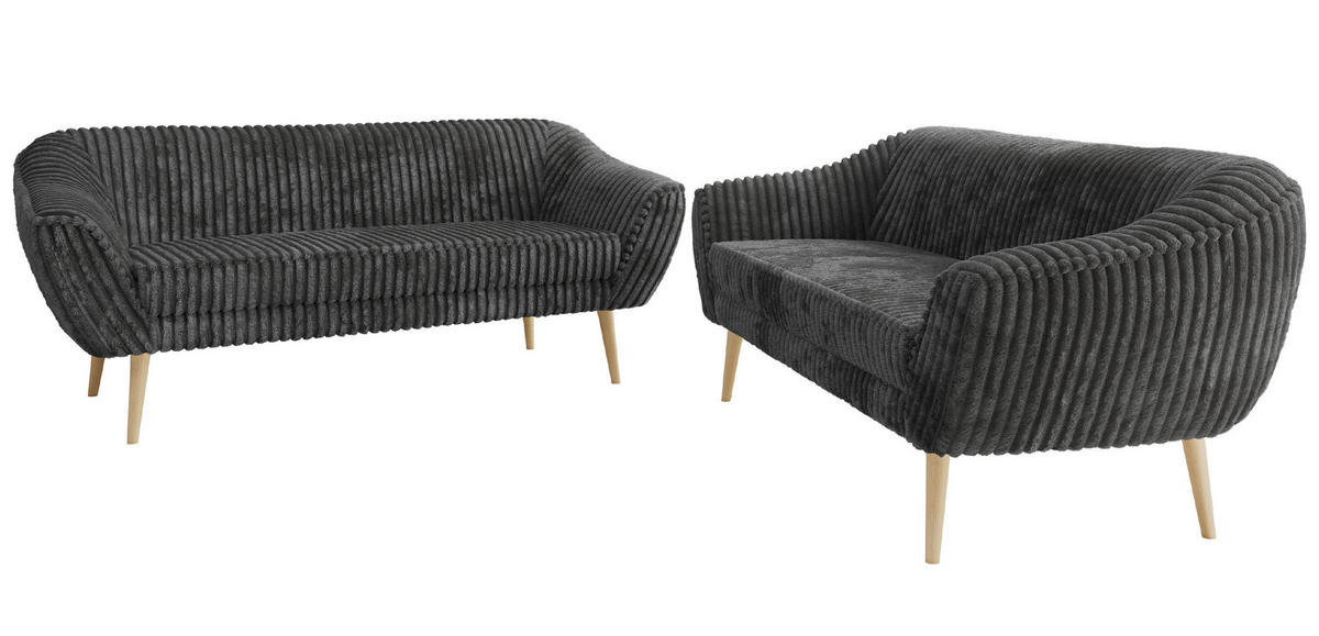 SEDACÍ SOUPRAVA 3+3 PIRS - Šedá Manšestr - Dřevěné nohy - šedá/barva buku, kompozitní dřevo/textil (180/75/74cm) - MKS