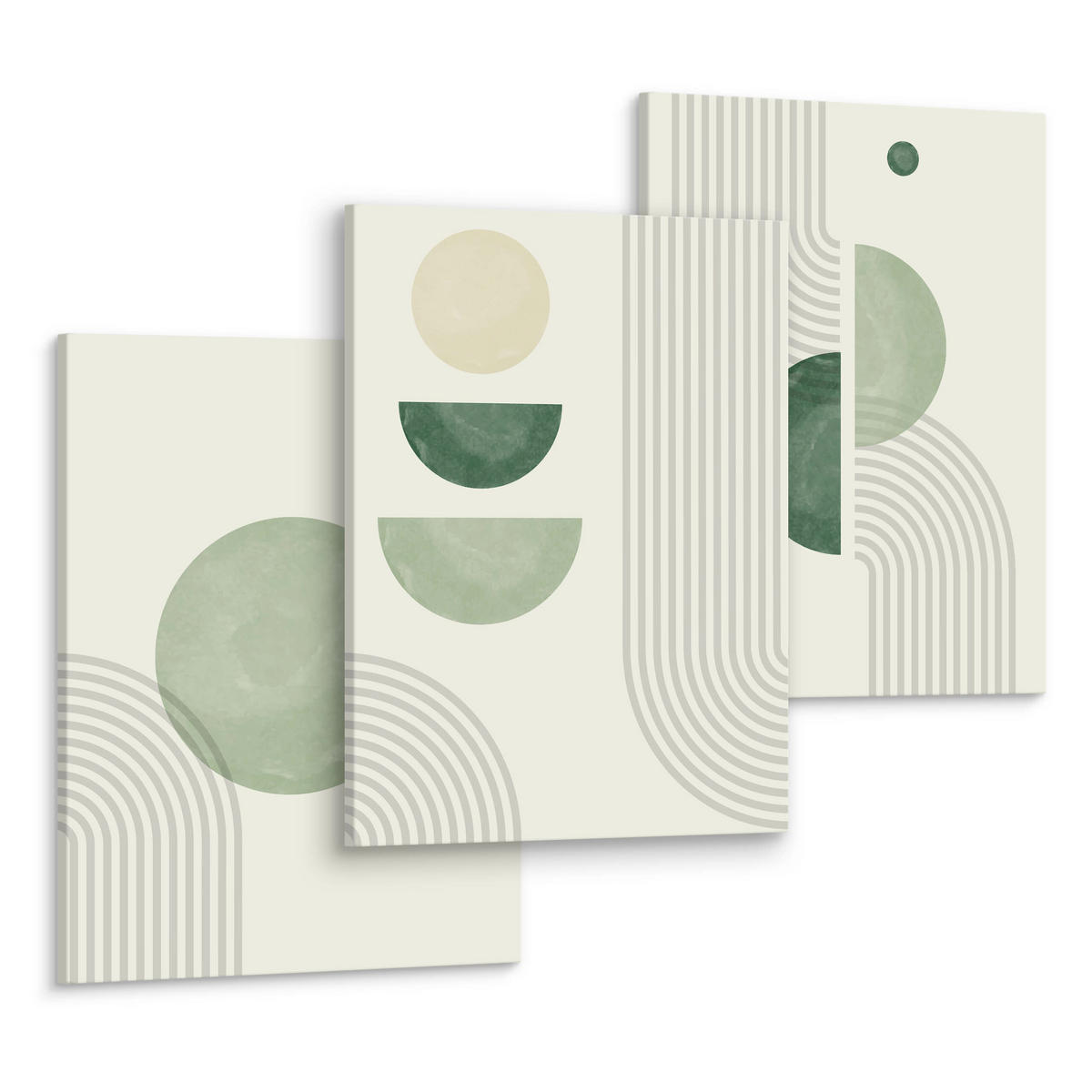 LEINWANDBILDER 3-er Set Geo-Muster Boho - Beige/Schwarz, Textil (90/40cm) - Muralo