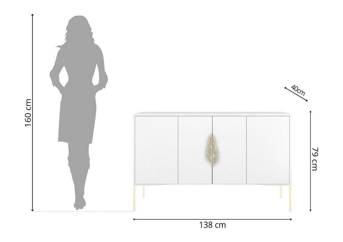 SIDEBOARD Merlin, Weiß, Goldene Details - Goldfarben/Weiß, Holzwerkstoff/Metall (138/79/40cm) - Skandica