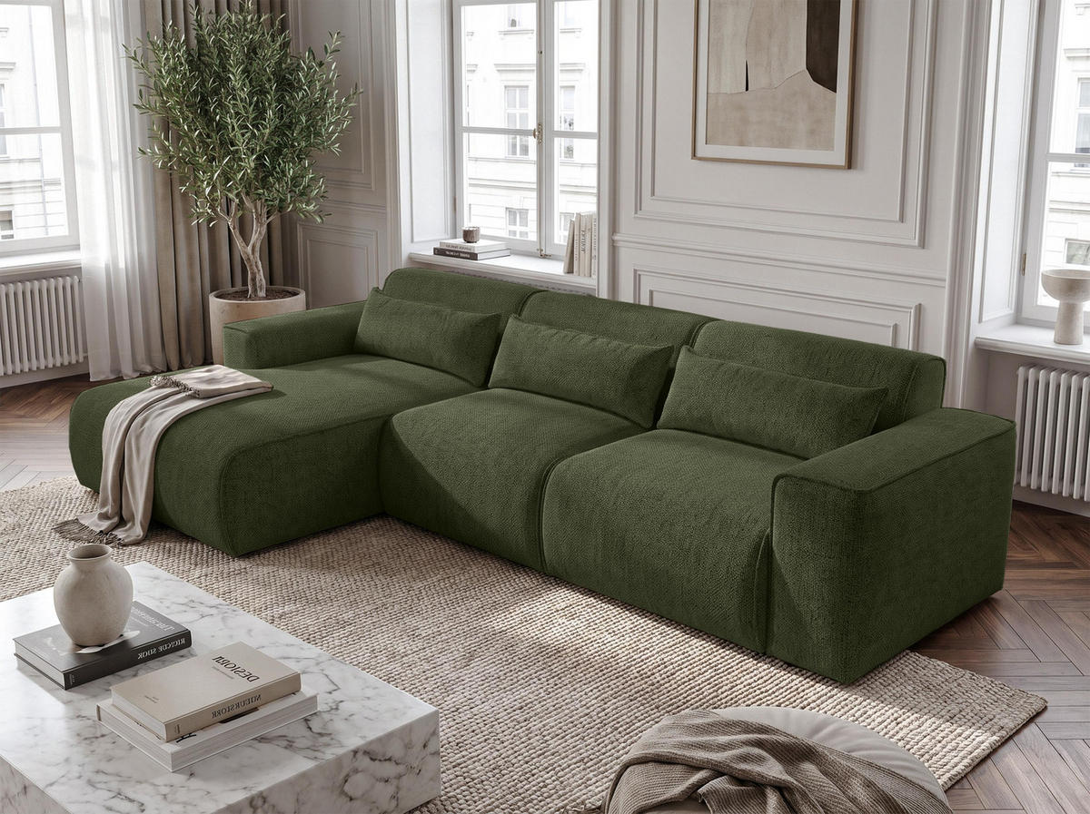 ECKSOFA L Form Ruyam Grün 310/165/78 cm – Schlaffunktion Links - Schwarz/Grün, Kunststoff/Textil (170/310cm) - AX Living