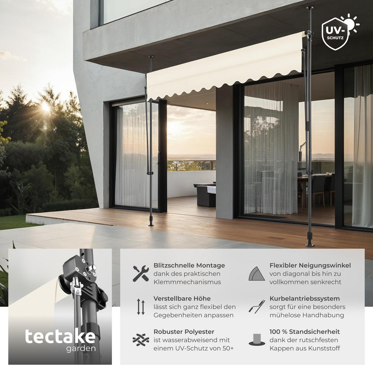 KLEMMMARKISE ,einfache Montage,beige - Beige, Kunststoff (300/304/180cm) - tectake