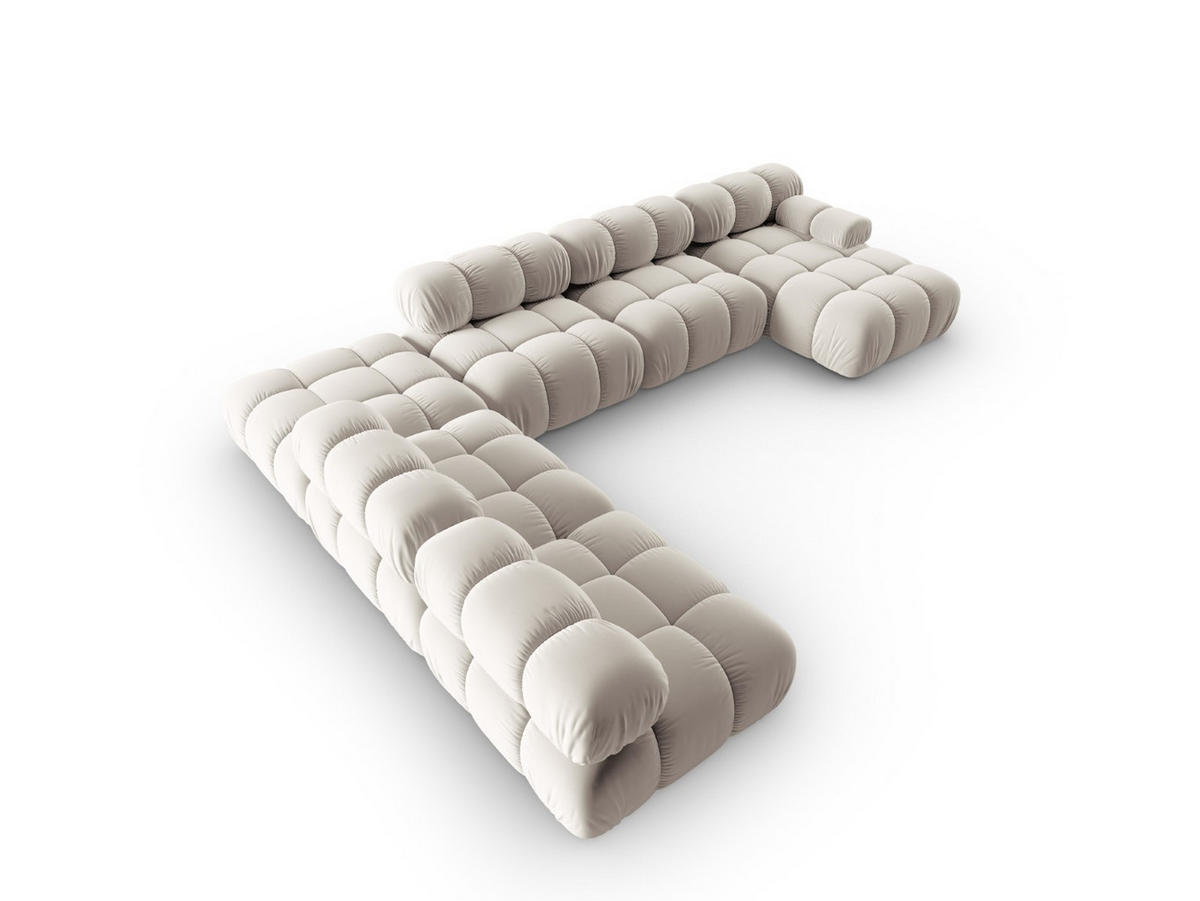MODULARES-PANORAMASOFA links Bellis aus Samt leichtes beige 7 Sitzplätze - Creme, Textil (282/63/379cm) - Micadoni