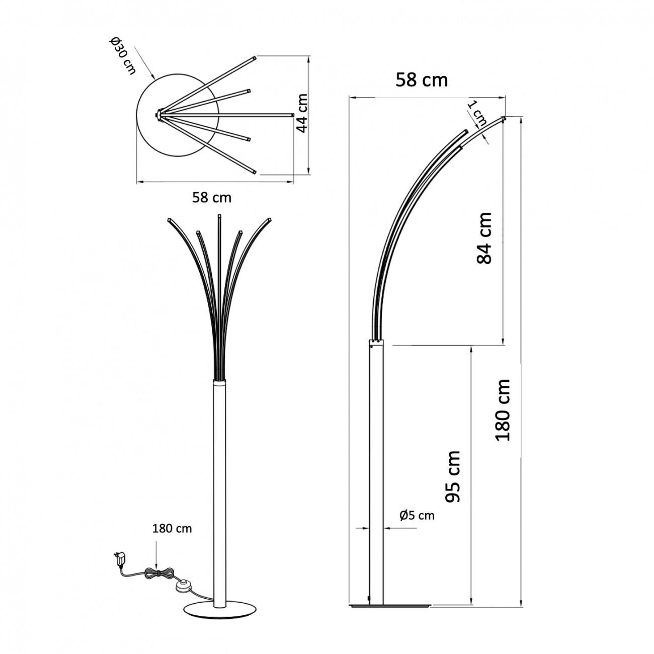 STEHLEUCHTE Livorno, Nickel, 180cm - Nickelfarben, Metall (58/58/180cm) - KOSILUM
