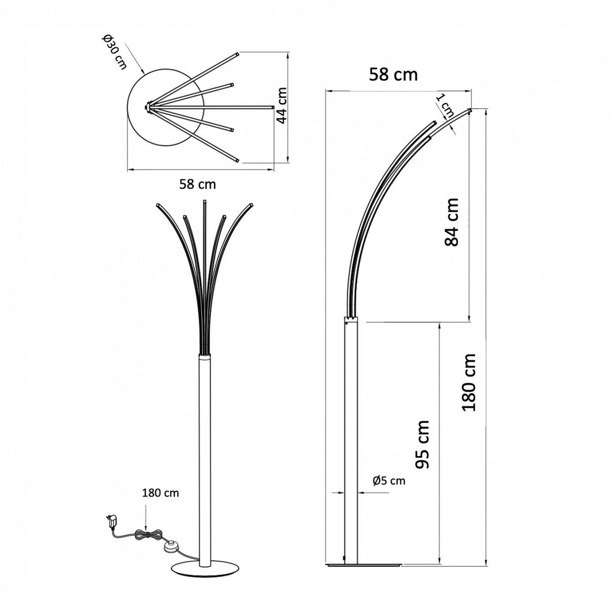 STEHLEUCHTE Livorno, Nickel, 180cm - Nickelfarben, Metall (58/58/180cm) - KOSILUM