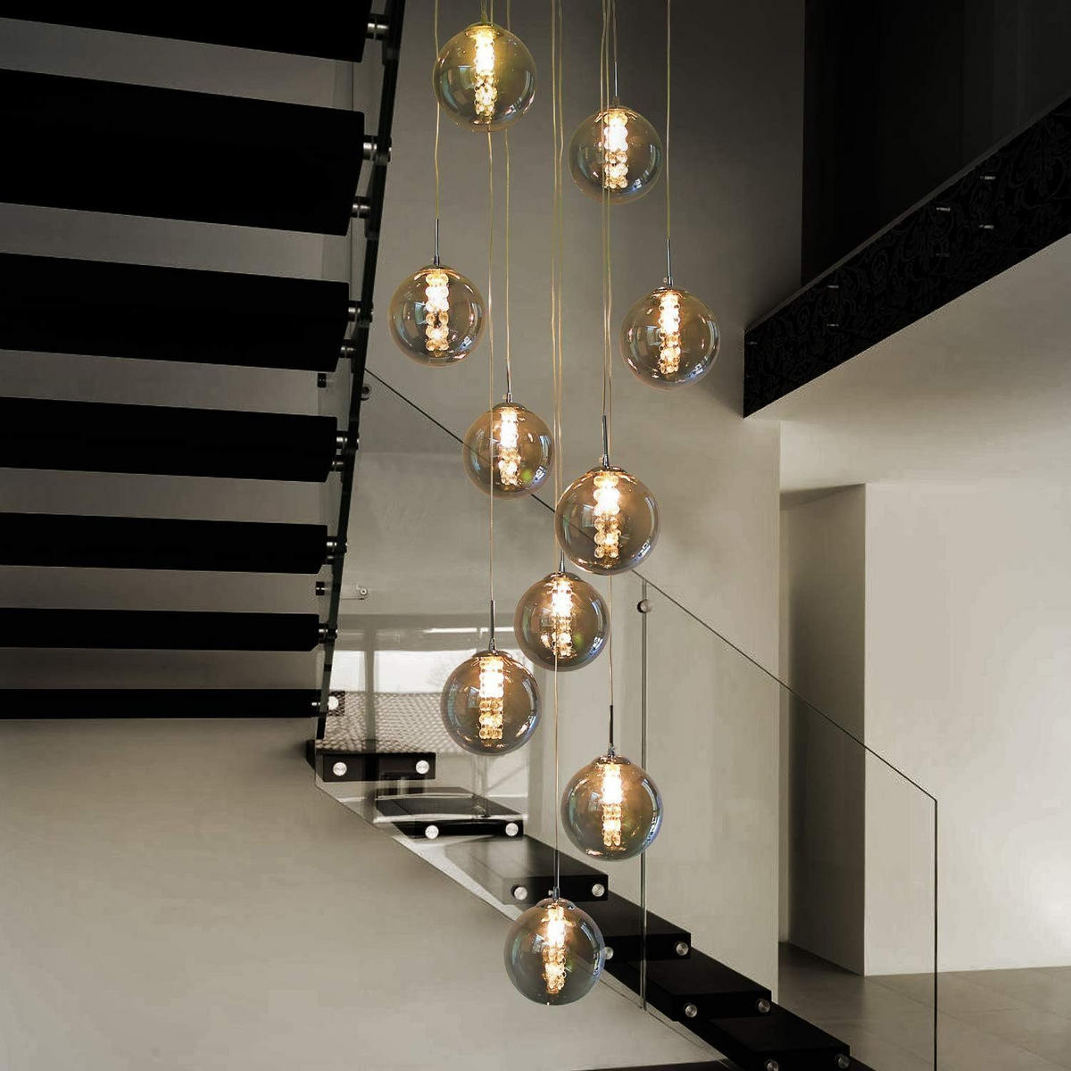 HÄNGELEUCHTE Energie 10-flammig 41/41/240 cm - Grau, Glas (41/41/240cm) - Nettlife