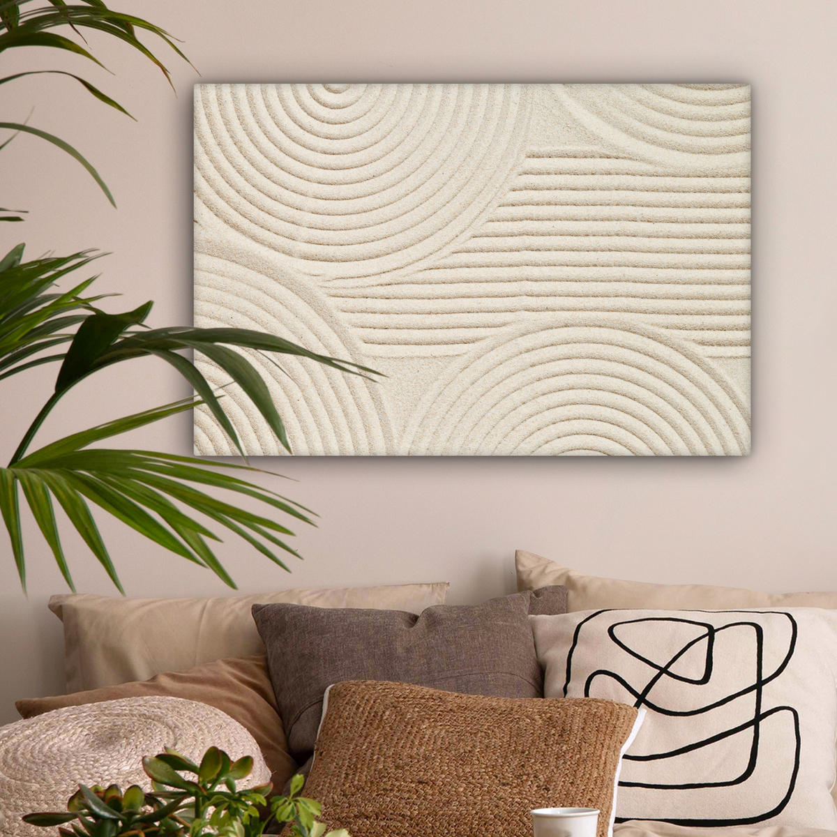 LEINWANDBILD Muster - Abstrakt - Weiß Wanddeko 90x60 cm - Beige, Textil (90/60cm) - MuchoWow