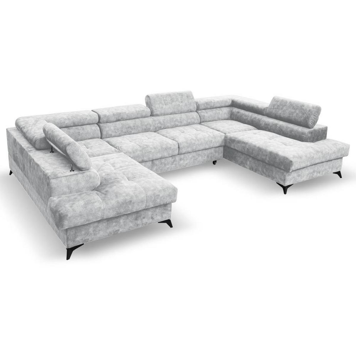 WOHNLANDSCHAFT Sorento U mit Schlaffunktion silber - Silberfarben/Schwarz, Textil/Metall (345/87/205cm) - Beautysofa