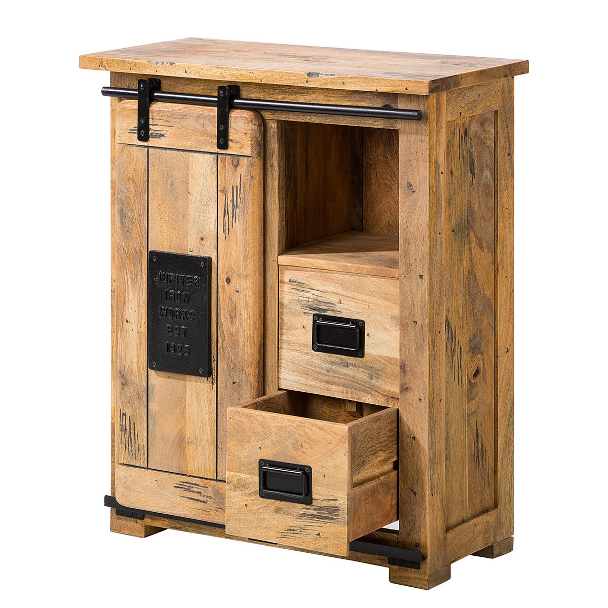 KOMMODE - Mango massiv / Eisen - Mango / Schwarz - Braun, Holz/Metall (75/90/36cm) - home24