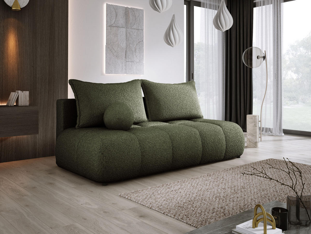 SOFA COCO MINI SCHLAFSOFA mit Bettfunktion, Anthology Stoffbezug, 2-Sitzer, freistehend, Größe: 205x105x97 cm,Grün - Waldgrün, Holz/Textil (205/97/105cm) - DomoHome