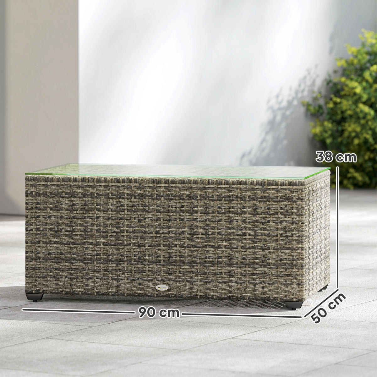 GARTENBEISTELLTISCH DE-13677 mit Glasplatte Dunkelgrau - Dunkelgrau, Metall (90/50/38cm) - ComfortXL