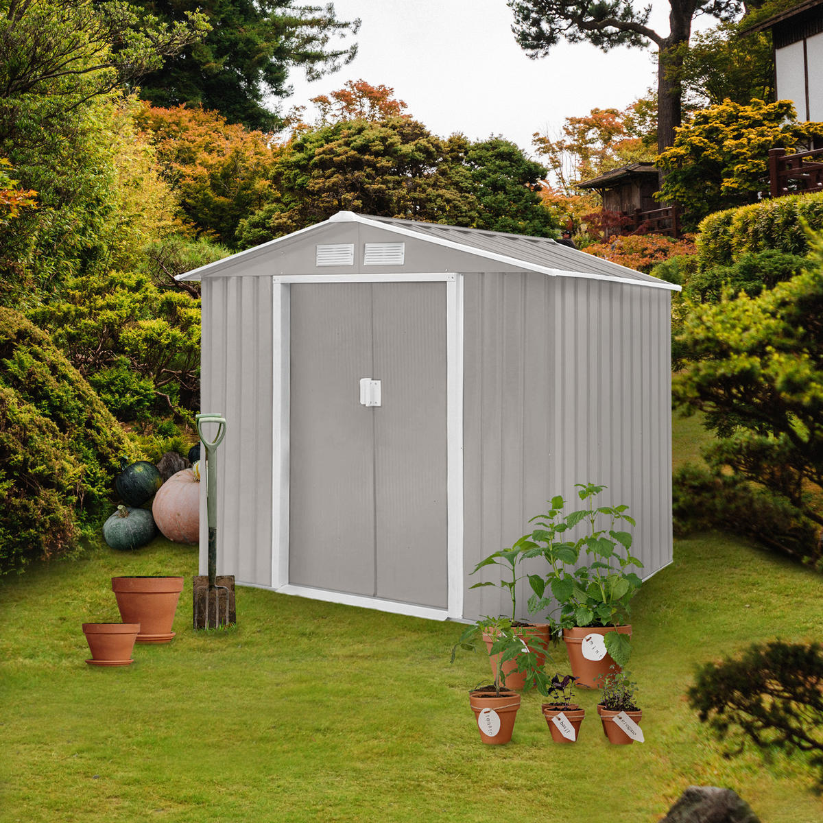GERÄTEHAUS S100 Metall Hellgrau - Grau, Metall (127/185/213cm) - HATTORO