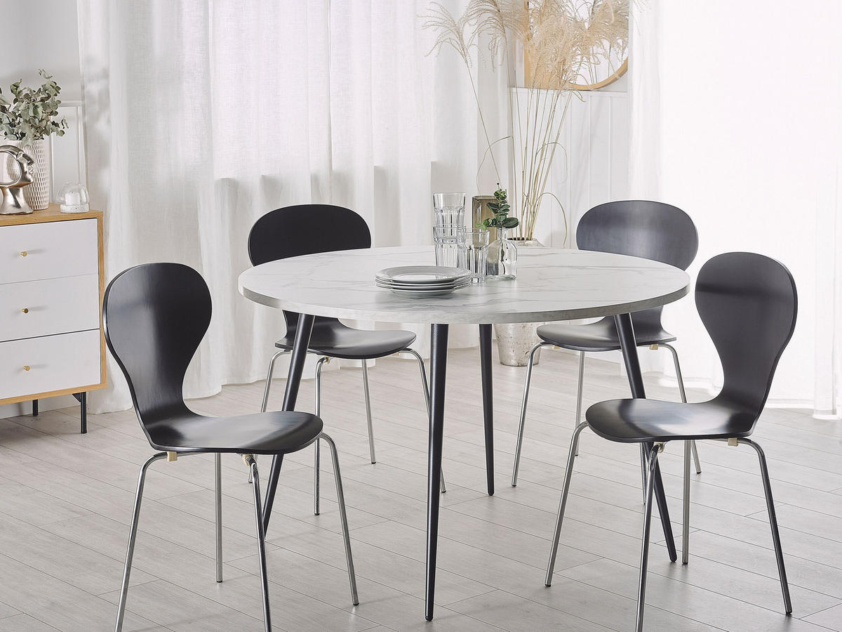 ESSTISCH 120/120/76 cm Weiß schwarz Rund Odeon - Weiß, Holzwerkstoff (120/120/76cm) - Beliani