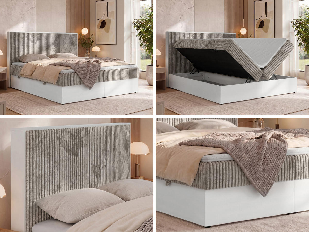 BOXSPRINGOVÁ POSTEĽ TRAVIT 140/200 - Světle hnědá Manšestr - Topper Visco - H4 (tvrdý) - svetlohnedá/čierna, textil/plast (140/200cm) - MKS