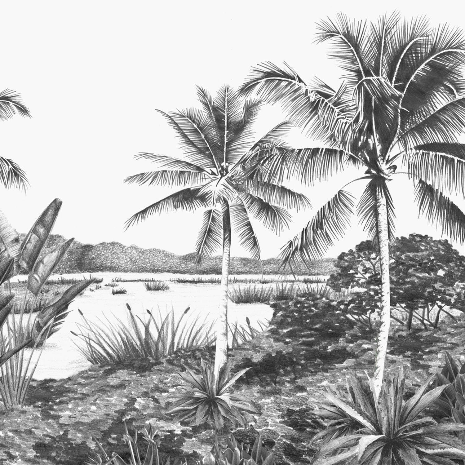 FOTOTAPETE Landschaft mit Palmen 418.5 x 279 cm - Schwarz, Papier (418.5/279cm) - Origin Wallcoverings