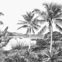 FOTOTAPETE Landschaft mit Palmen 418.5 x 279 cm - Schwarz, Papier (418.5/279cm) - Origin Wallcoverings