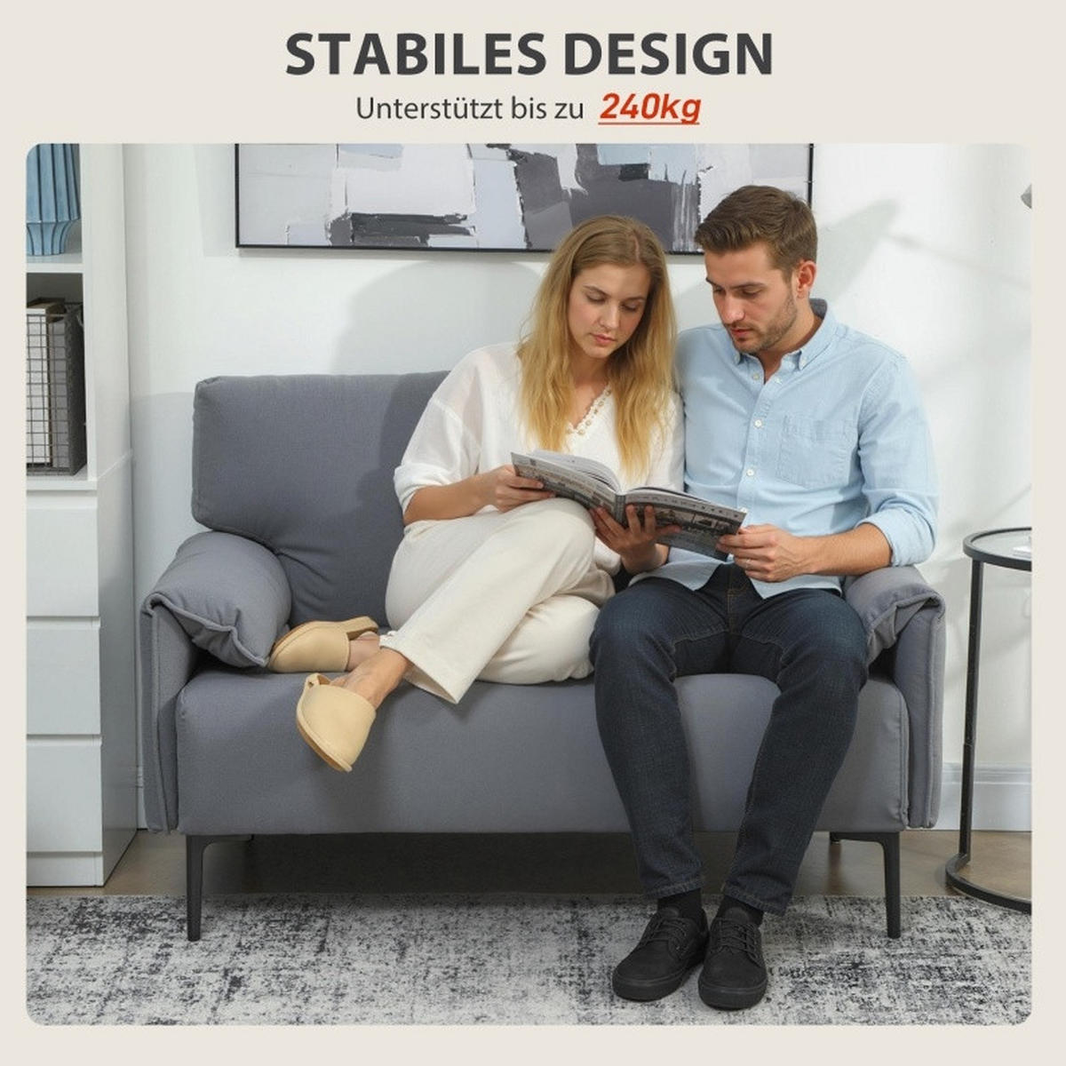 2-SITZER 127/72/84 cm Grau aus Metall mit Rückenkissen - Grau, Metall (72/84/127cm) - OKMYHOME